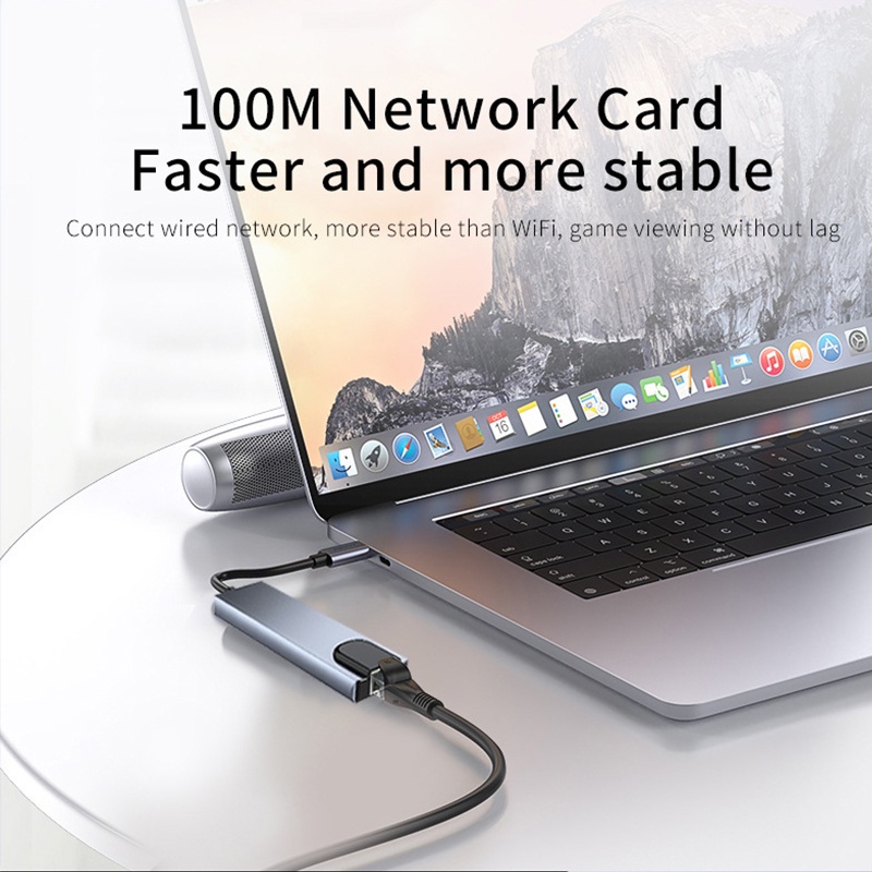 Bộ Chia 5 Cổng USB Type C Sang HDMI 4K RJ45 USB3.0 PD 5 Trong 1 Cho Laptop Notebook