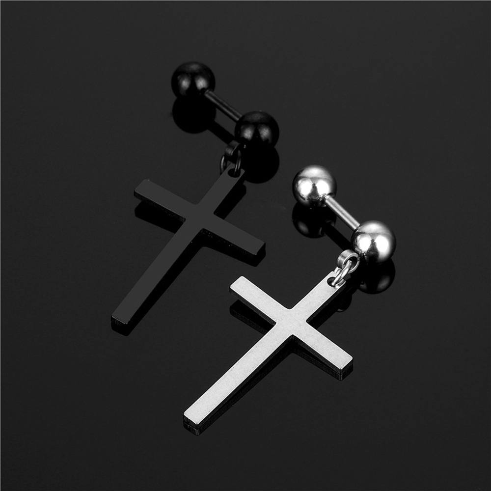 Hoa tai thiết kế hình cây thánh giá làm từ inox thời trang phong cách punk hàn quốc dành cho nữ