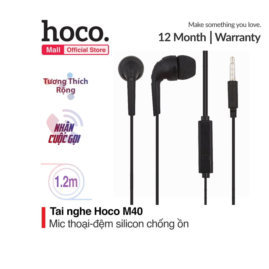 Tai nghe Hoco M40 kèm Mic thoại Dây TPE đàn hồi Jack 3.5mm cho Smart phone - Table