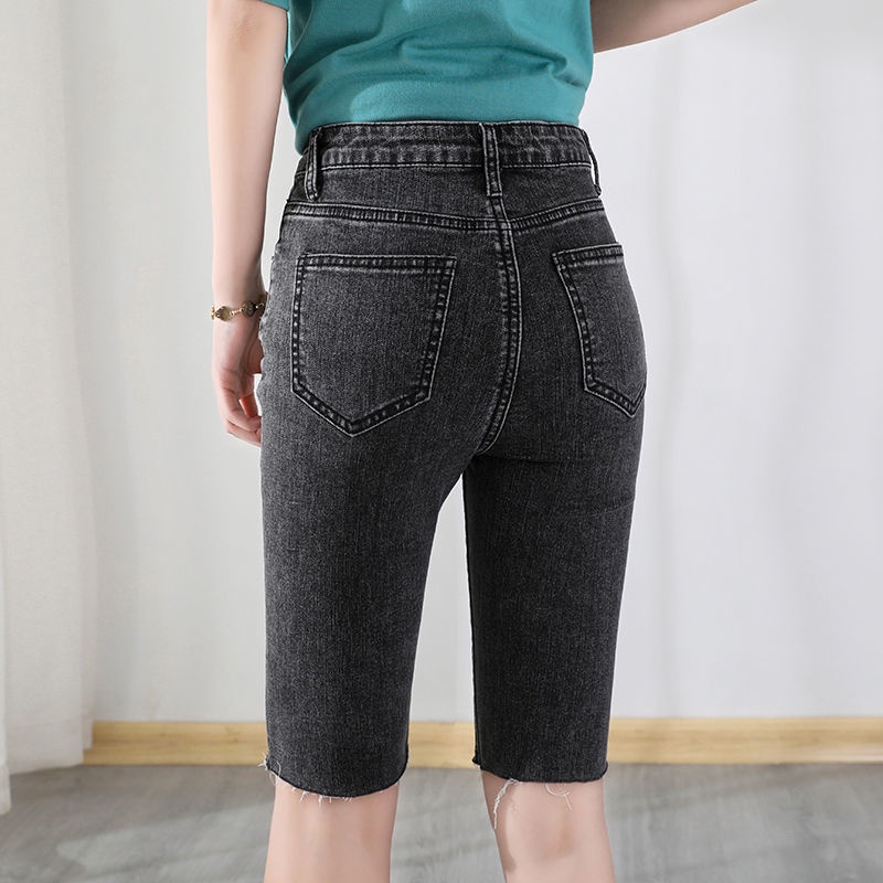 Quần short Denim lưng cao màu đen thời trang cá tính cho nữ