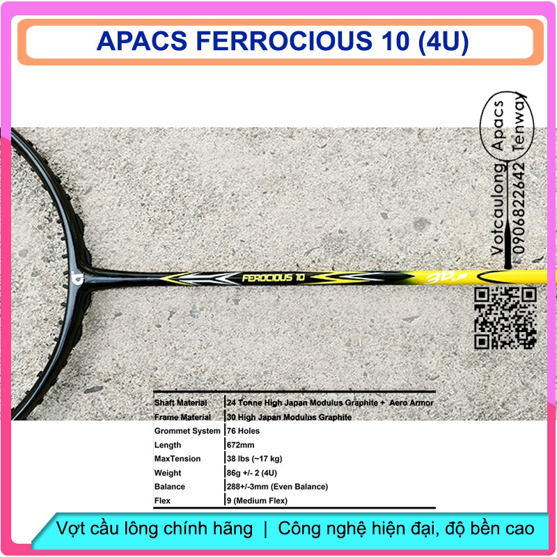 [Vợt cầu lông Apacs Ferocious 10 - 4U] – Vợt cân bằng công thủ toàn diện, công nghệ Apacs Hexagonal T-Throat khí động họ