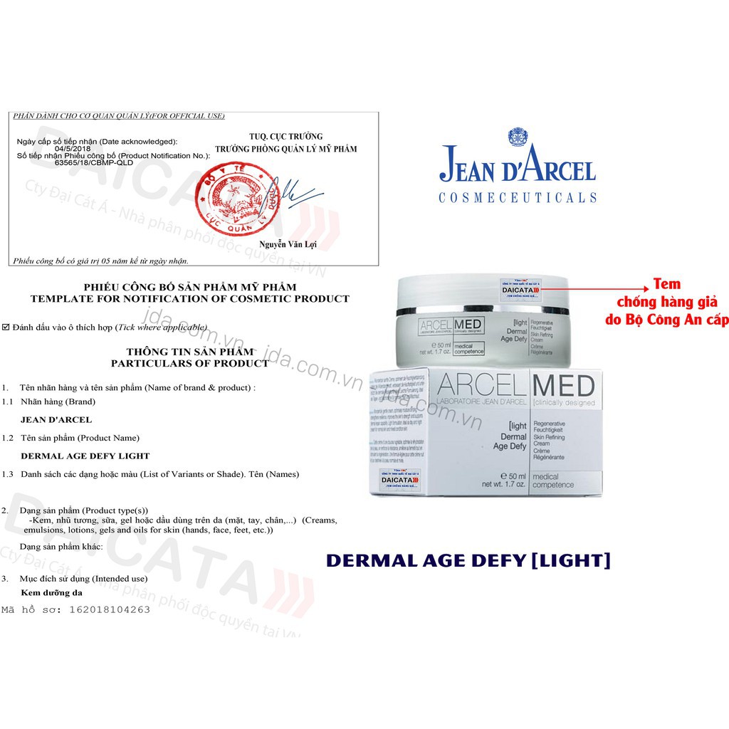 CHÍNH HÃNG  Kem Jean d'Arcel Giúp Phục Hồi Da Yếu Hoặc Bị Tổn Thương (Sau Laser, Lăn Kim) 50ml | BigBuy360 - bigbuy360.vn