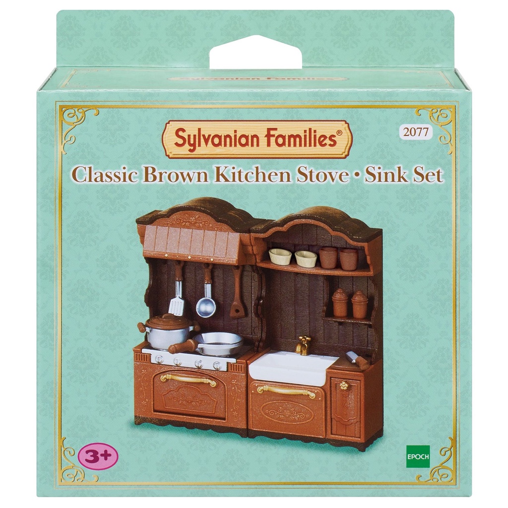 Đồ Chơi Sylvanian Families Bộ Bếp và Bồn Rửa Chén Cổ Điển Classic Brown Kitchen Stove n Sink Set