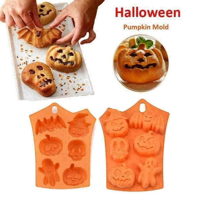 Khuôn Silicone 6 Ngăn Tạo Hình Chủ Đề Halloween Trang Trí Bánh Kem