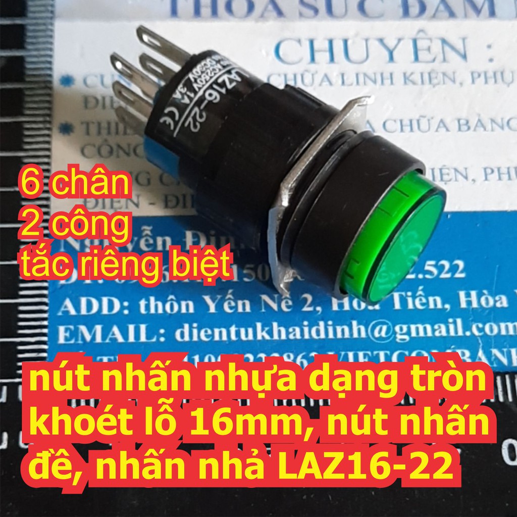 nút nhấn nhựa dạng tròn khoét lỗ 16mm, nút nhấn đề, nhấn nhả LAZ16-22 màu đỏ / xanh lá kde6769