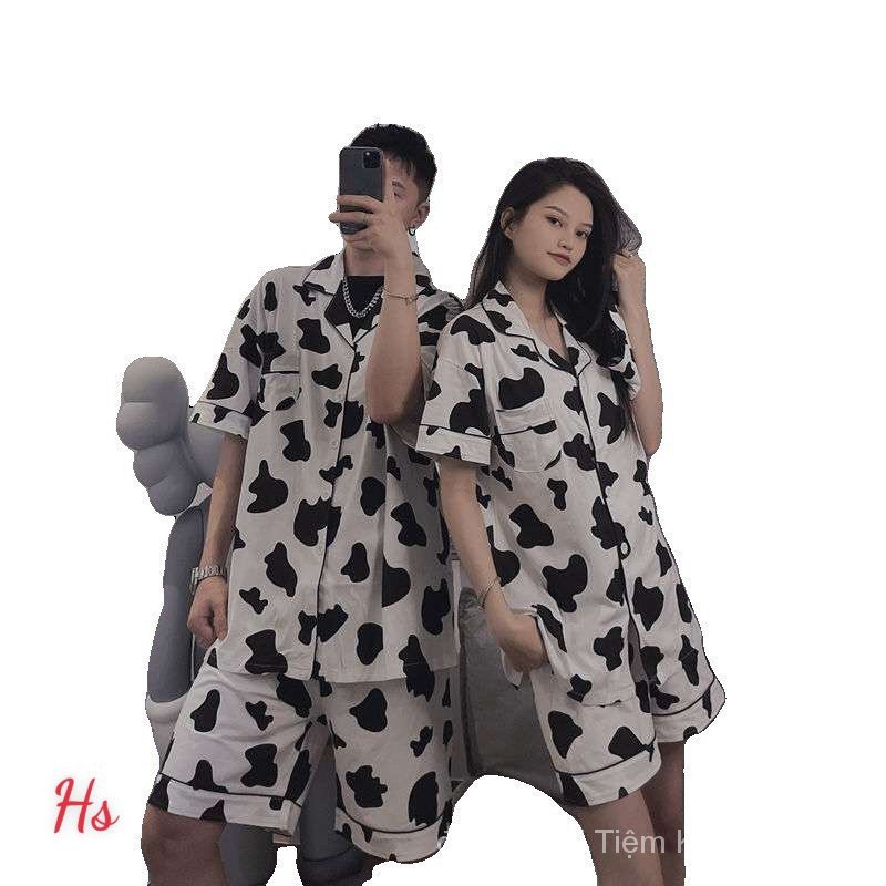 Bộ Đồ Ngủ Vải Cotton Lụa Mát In Hình Bò Sữa Đáng Yêu Cho Nam Nữ | BigBuy360 - bigbuy360.vn