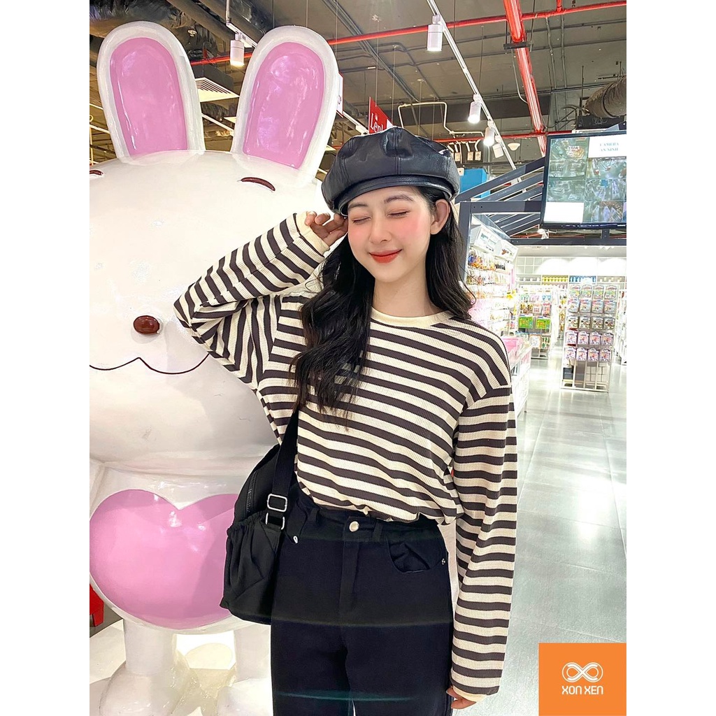 Áo thun tay dài nữ Áo thun kẻ ngang bo tay XONXEN SHOP Freesize mã 6050