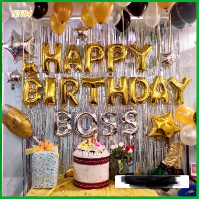 Bộ bóng chữ sinh nhật kèm rèm, vỏ bóng bơm tay băng keo