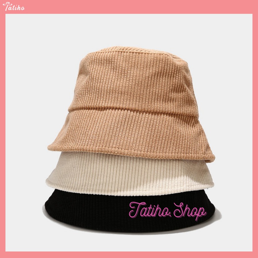 [Hàng Xịn, Giá Tốt] Nón Bucket (Mũ Vành) Unisex Ngắn Họa Tiết  Sọc Trơn Phong Cách Hàn Quốc - Chất Liệu Nhung - Mã NV026
