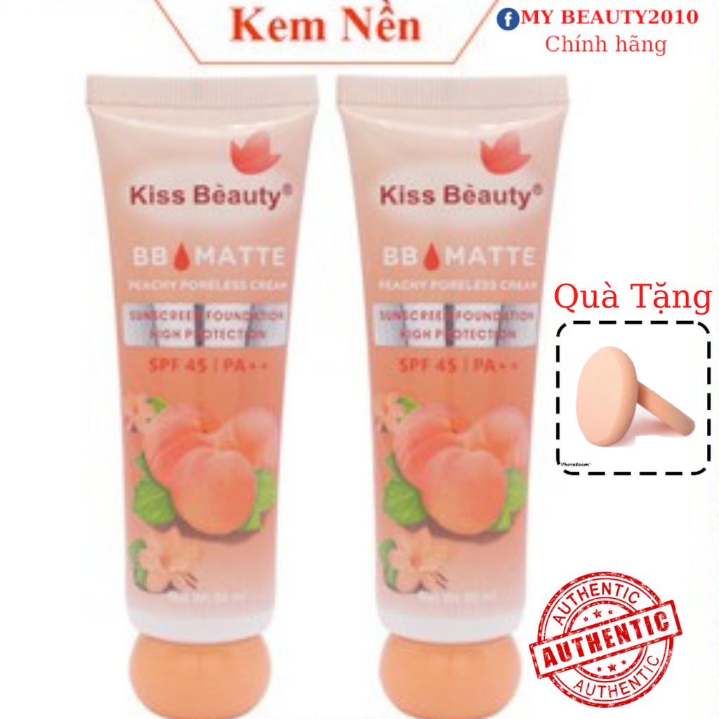 Kem nền BB cream trái đào Kissbeauty-lâu trôi mềm mịn che khuyết điểm tốt makeup