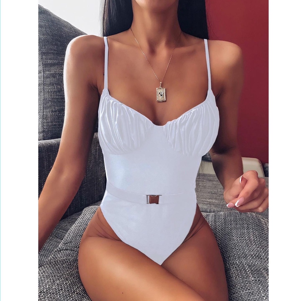 Bikini Một Mảnh Màu Trắng Họa Tiết Trơn 👙FREESHIP👙 Đồ Bơi Nữ Hai Dây Cúp Ngực - Màu Sang Choảnh