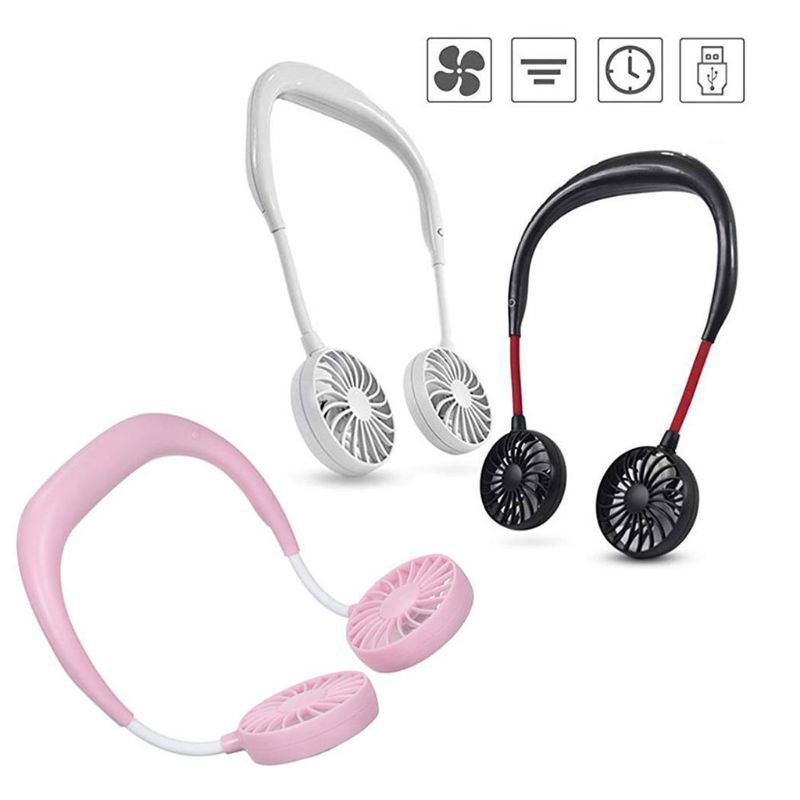 SEL❤Hands-free Neck Band Hands-Free Hanging USB Rechargeable Dual Fan Mini Air Cooler Summer