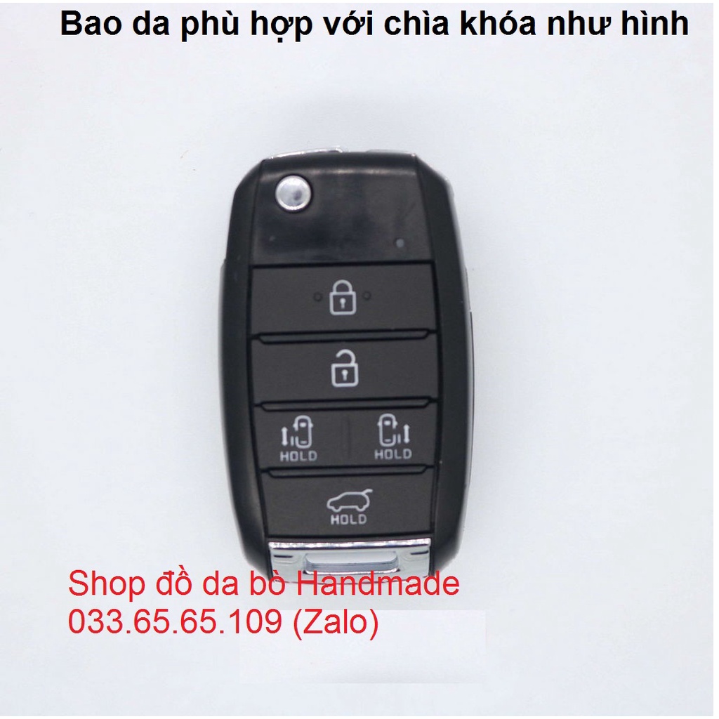 [Sang trọng] Bao da chìa khóa gập Kia sedona (chìa cơ) bằng da bò 100%,bảo hành 12 tháng, khắc tên miễn phí