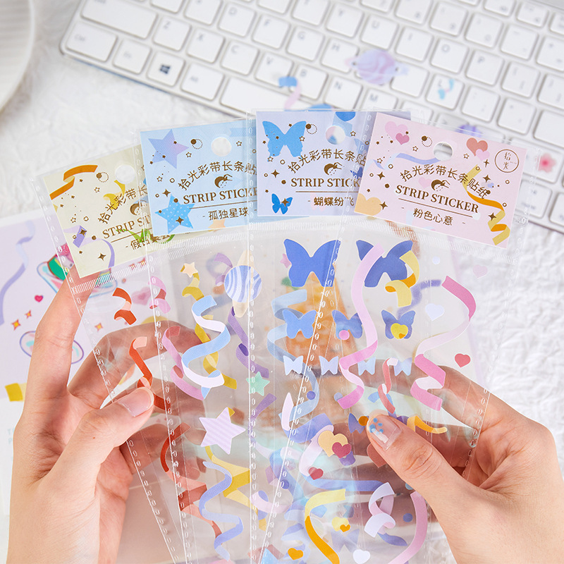 Flowertree Sticker Miếng Dán Hình Dây Ruy Băng Chất Liệu Giấy Tráng Xinh Xắn Dùng Trang Trí