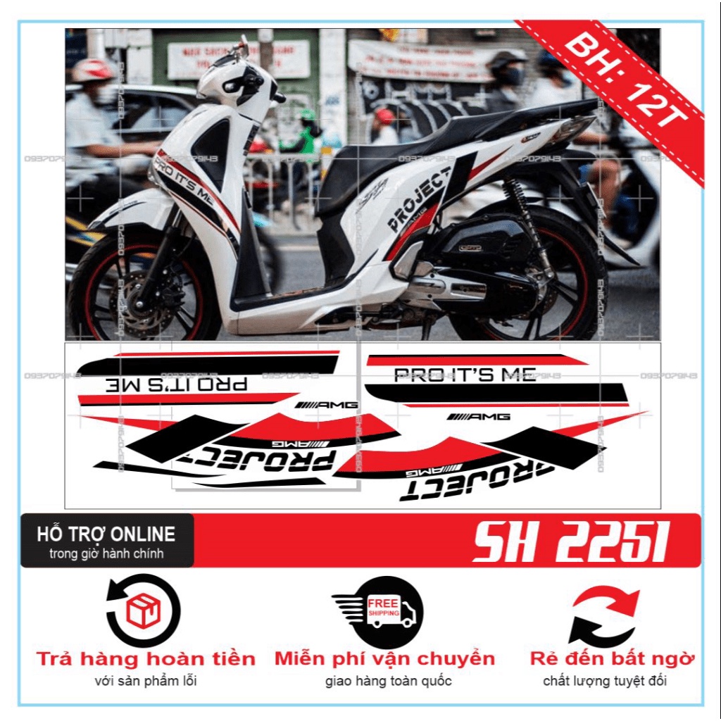 TEM XE SH 2019 TRẮNG ĐỎ ĐEN -- SHIN DECAL 2