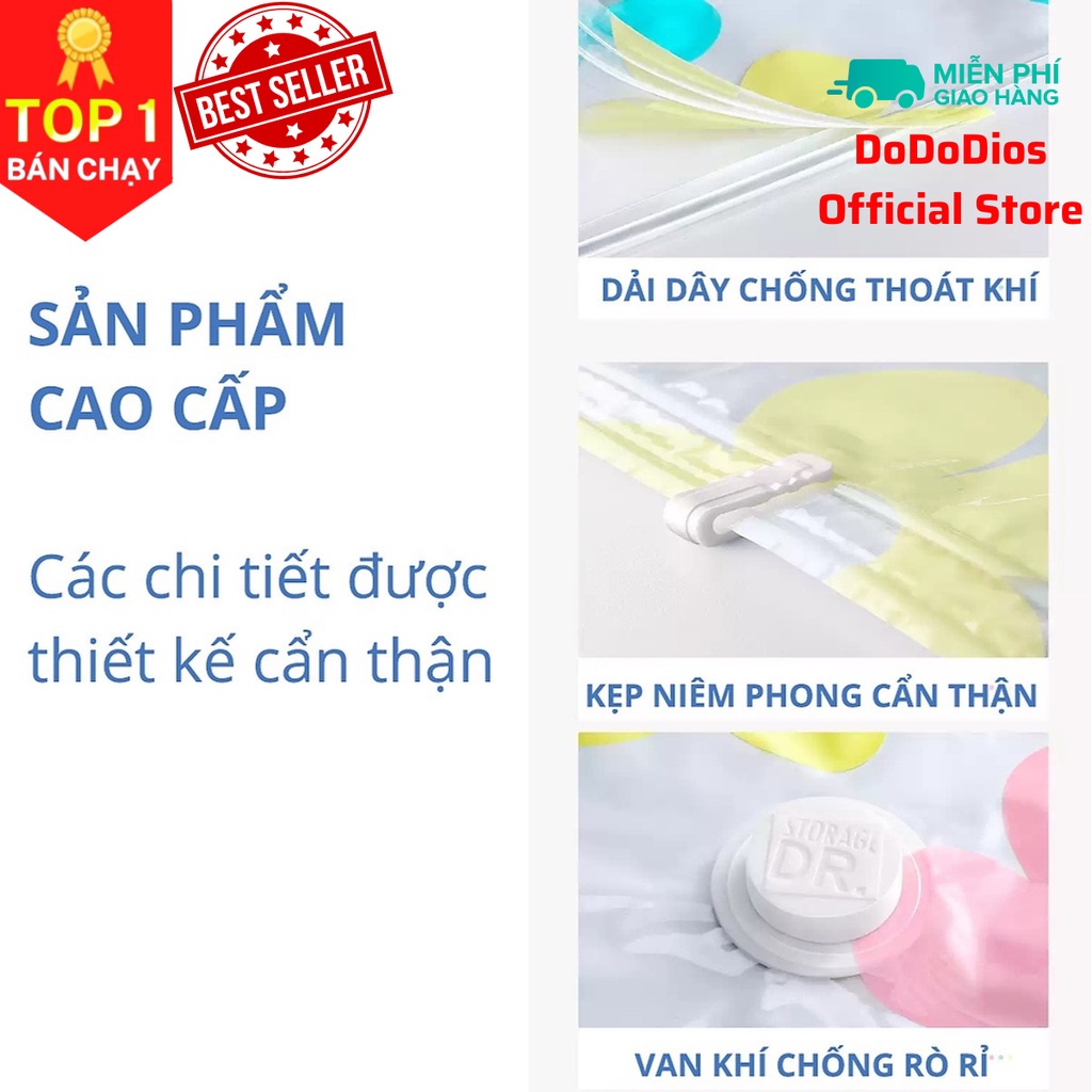 Túi hút chân không DoDoDios-Loại cao cấp DÀY GẤP ĐÔI, KÈM NẮP VAN CHỐNG RÒ RỈ HƠI, chống nước, tránh ẩm, nấm mốc quần áo