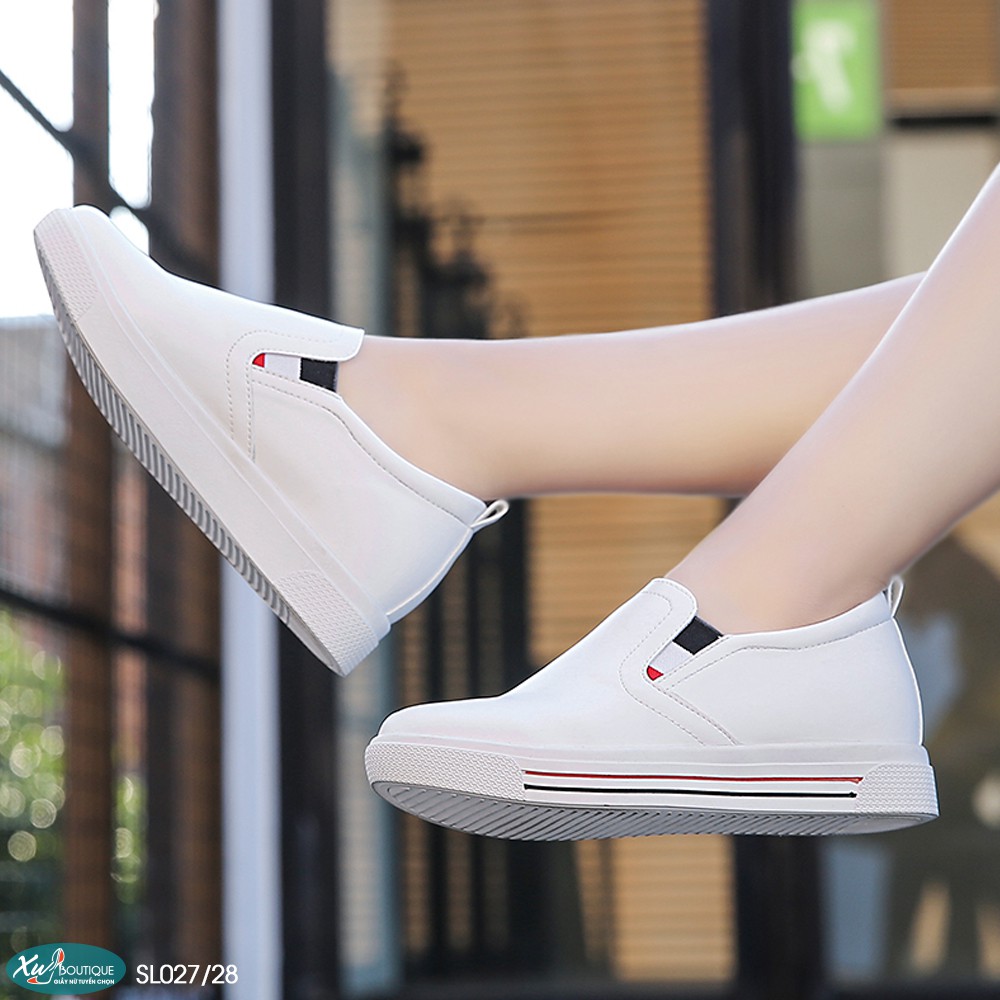 (Lẻ Size 35 38 39 SALE 199k) - Giày Slip On Mũi Tròn Dáng Basic Dễ Đi Dễ Phối Đồ Độn Đế 5CM - Chất Da Thật SL027/28