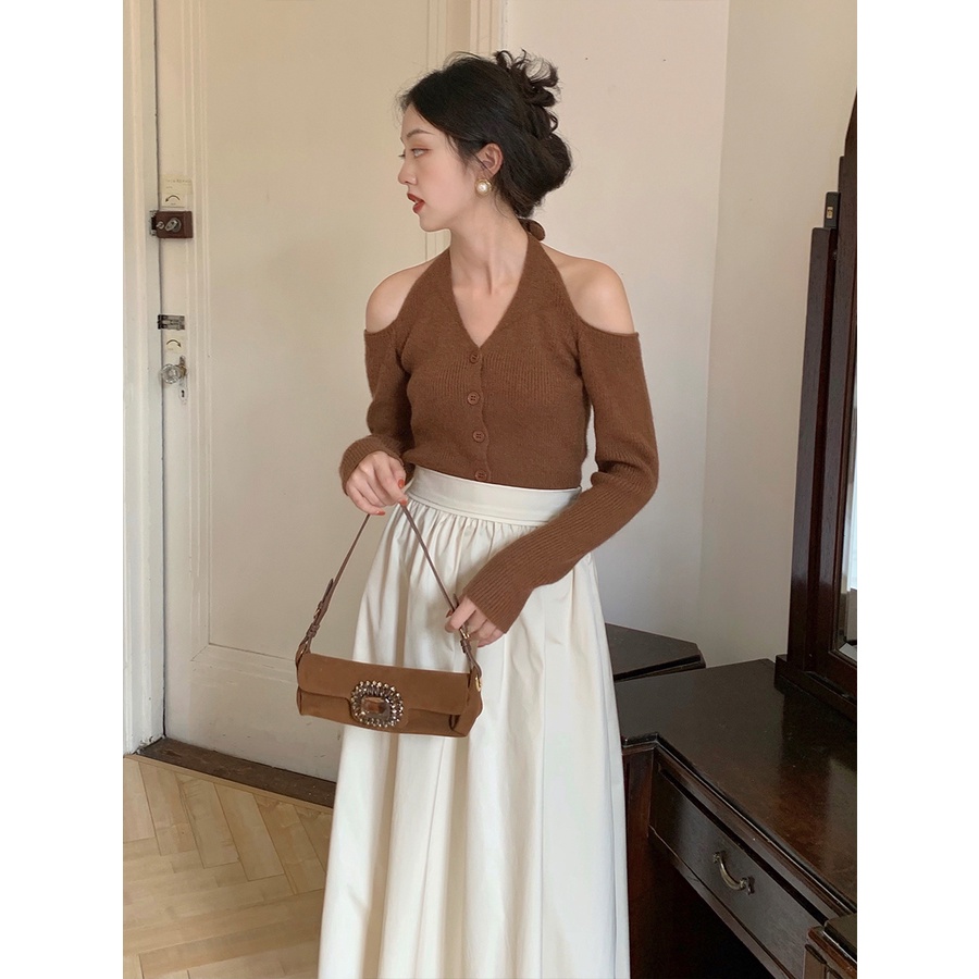 Áo Len Tay Dài Hở Vai Thời Trang Phong Cách Hàn Quốc Dành Cho Nữ