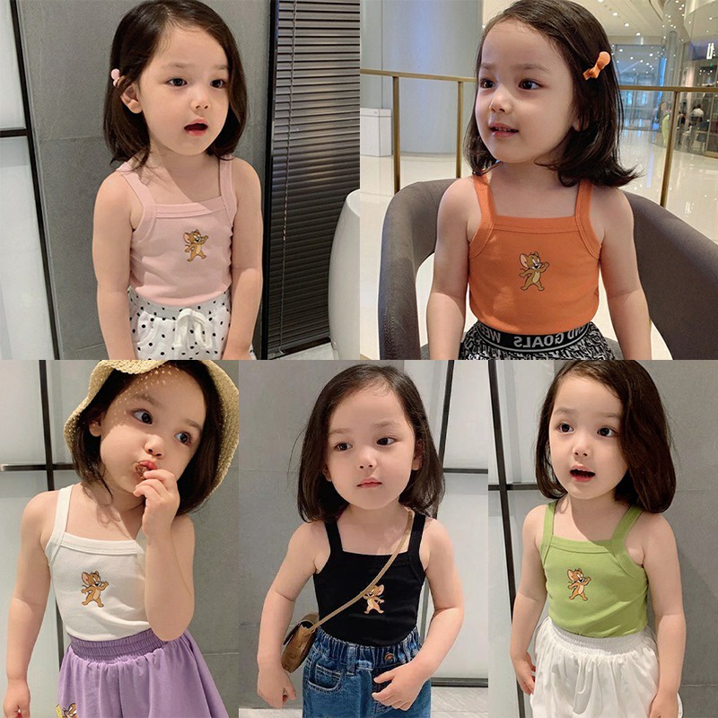 Áo hai dây in họa tiết hoạt hình nhiều màu sắc thời trang mùa hè xinh xắn cho bé gái