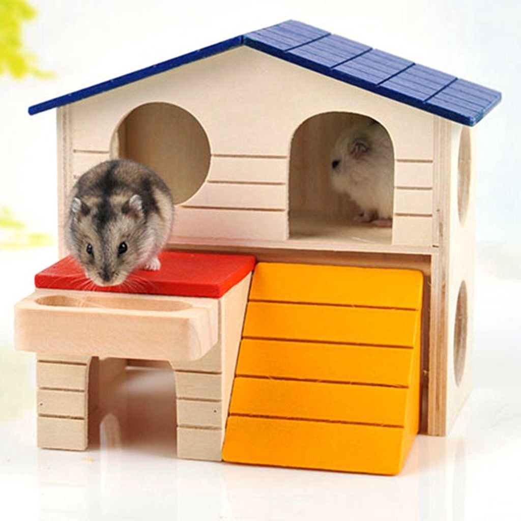 Nhà Gỗ Hai Tầng Tự Tập Thể Dục Cho Chuột Hamster