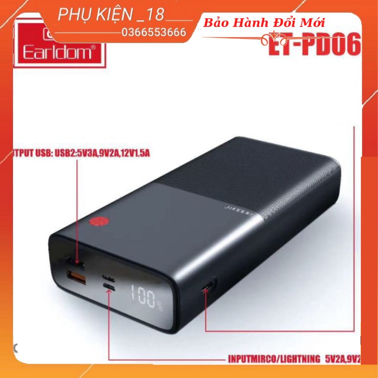 [BẢO HANH 12TH]SẠC DỰ PHÒNG SẠC NHANH 30.000MAH EARLDOM PD-06