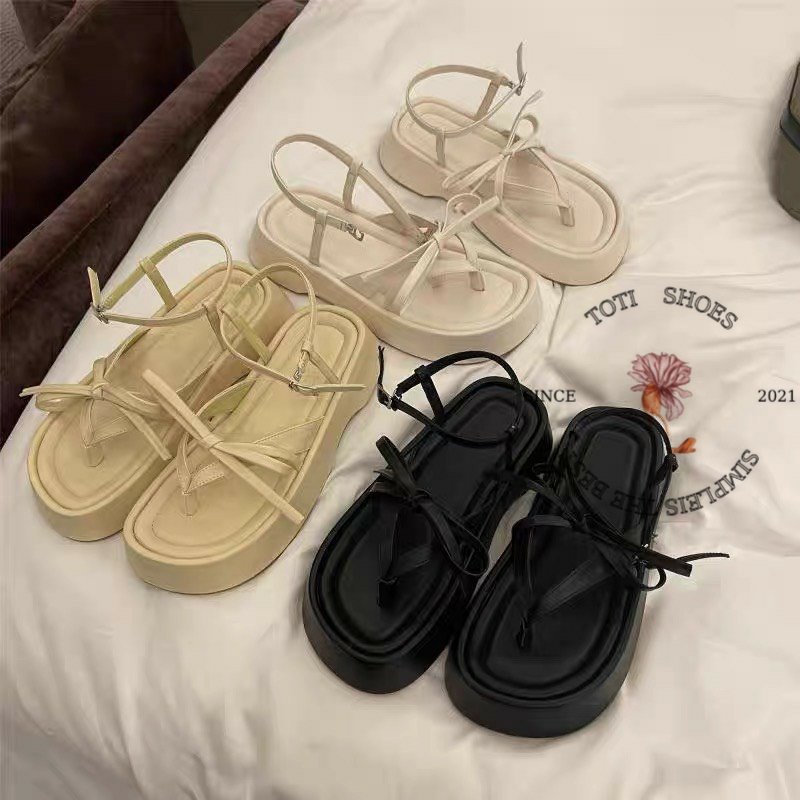 SANDAL NỮ TOTIIE STORE - GIÀY THỜI TRANG PHONG CÁCH XUỒNG QUAI NGANG CỘT NƠ NỮ TÍNH ĐẾ BẰNG S2209110