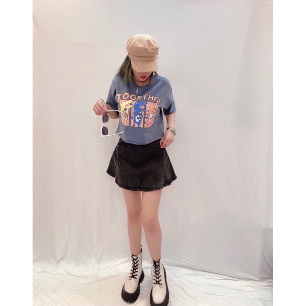 Áo thun cánh dơi form croptop rộng in Khủng Long Together vnxk