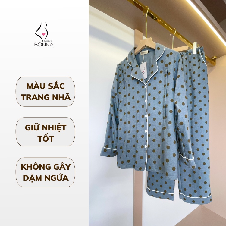 Đồ bộ bầu thu đông BONNA chất nhung tăm cao cấp, dáng pijaza, mặc trước và sau sinh đều thoải mái, thiết kế 2in1 B020