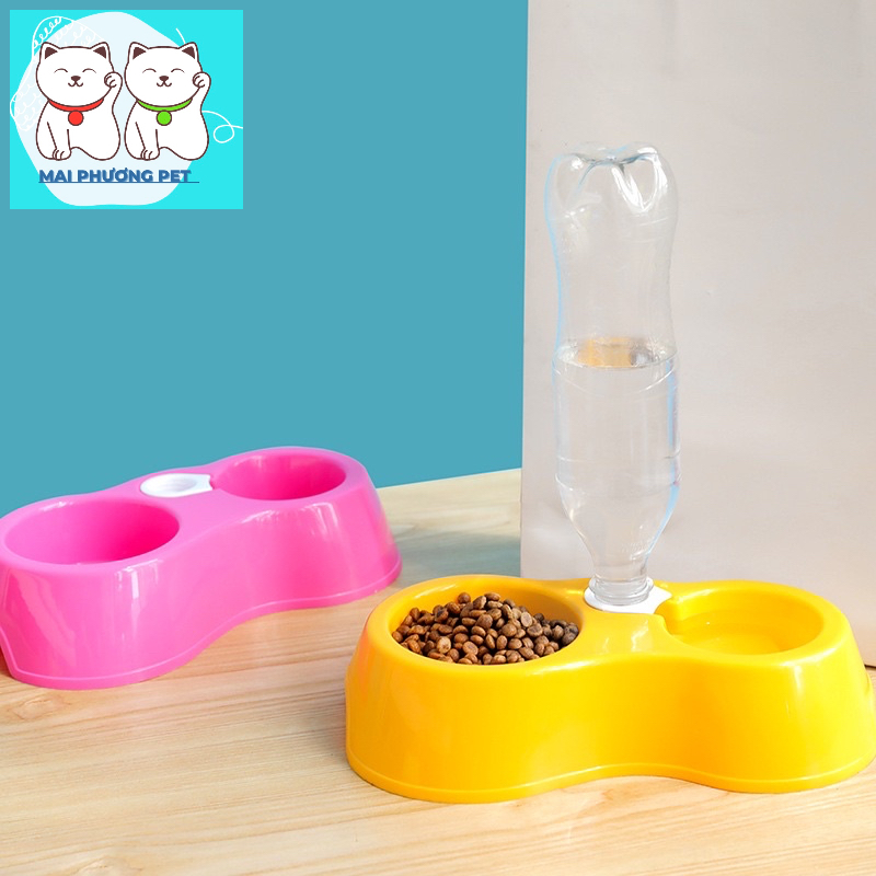￼Doremiu- Bát ăn đôi cho chó mèo bằng nhựa cao cấp (2 loại) chén ăn nhựa đôi thú cưng dưới 5kg