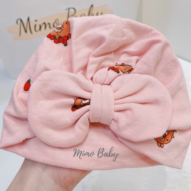 Mũ nón turban màu hồng hình gấu dâu dễ thương cho bé gái MTB87 Mimo Baby