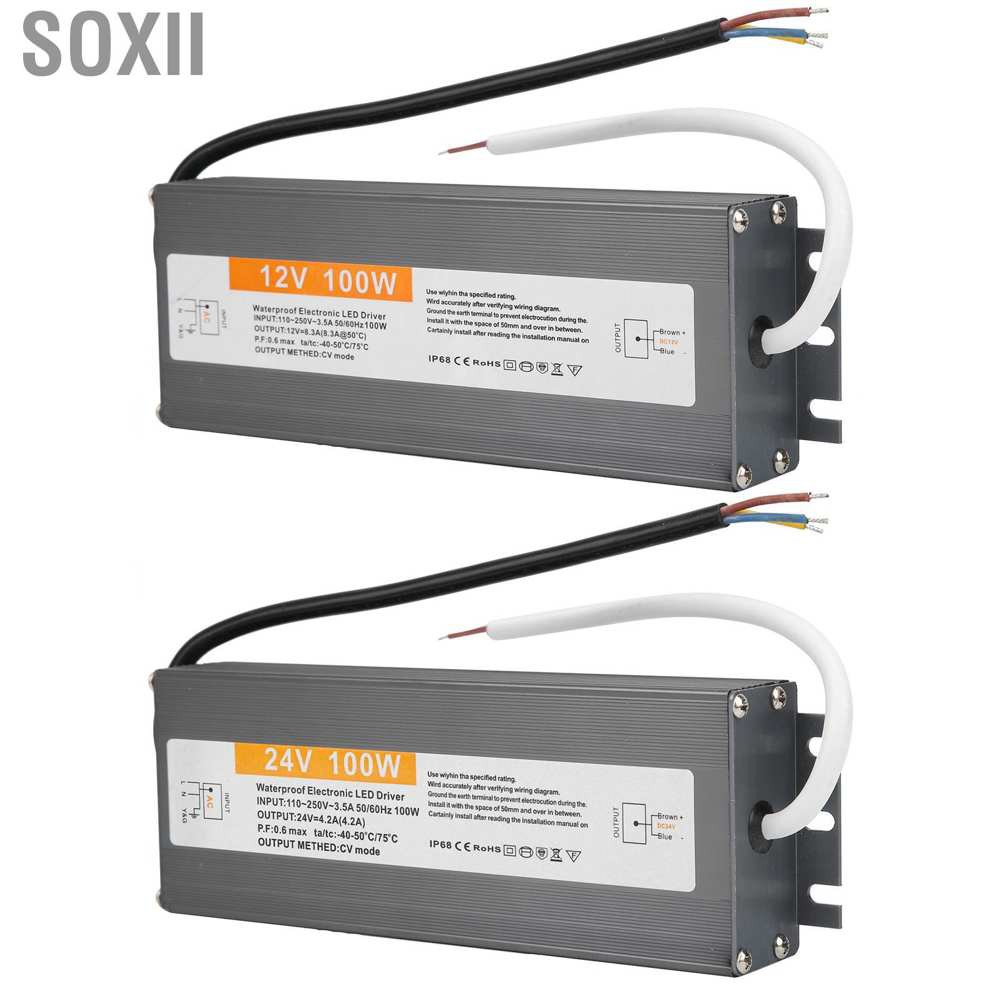 Soxii 100W Ultra Thin Waterproof Power Supply Transformer Adapter LED Driver AC110‑250