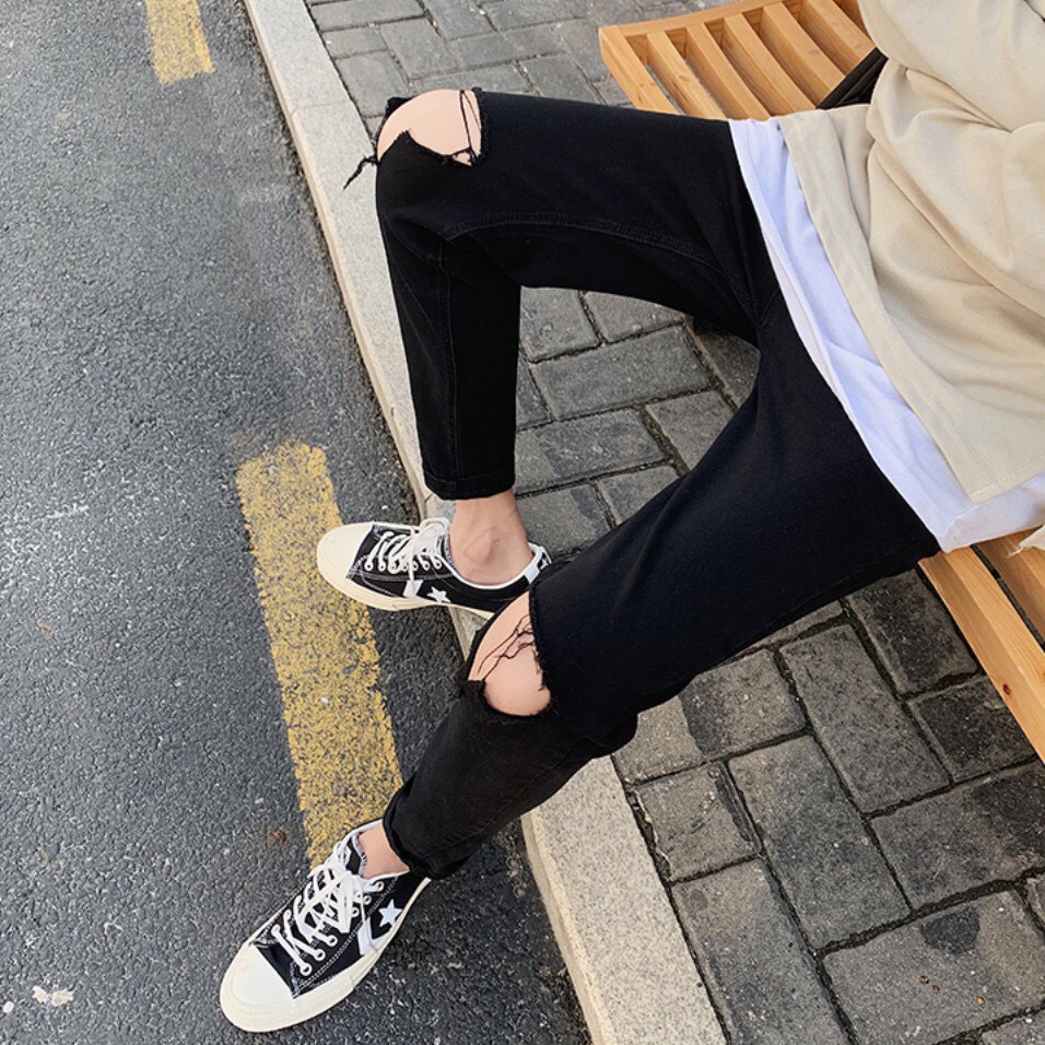 [FreeShip + Xả Khỏ] Quần Jean Nam Đen Rách Gối Vải Co Giãn, Không Phai Màu Dáng Skinny Trẻ Trung Năng Động - J04 | BigBuy360 - bigbuy360.vn