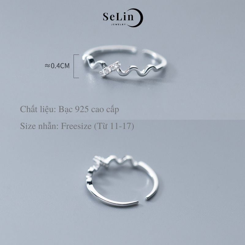 Nhẫn bạc nữ 925 dáng trơn gợn sóng cá tính khối hình học đính đá cao cấp SELIN JEWELRY - 0035