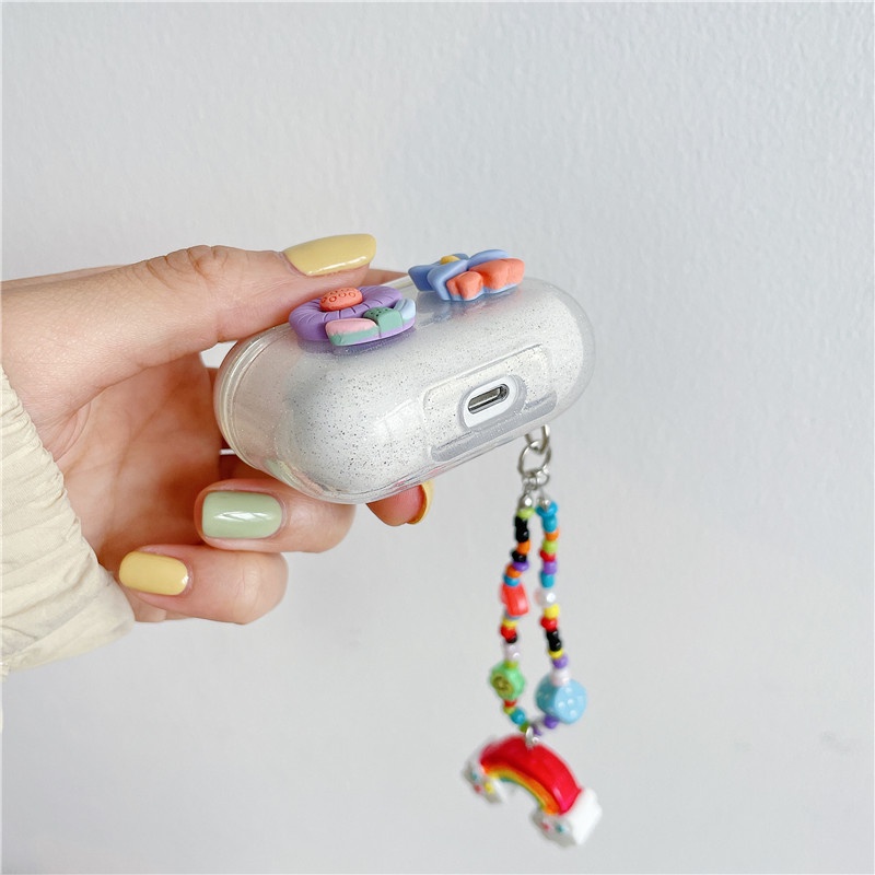 Vỏ Bảo Vệ Hộp Sạc Tai Nghe bluetooth Airpods 1/2 / Pro Hình Cầu Vồng Dễ Thương Kèm Dây Đeo