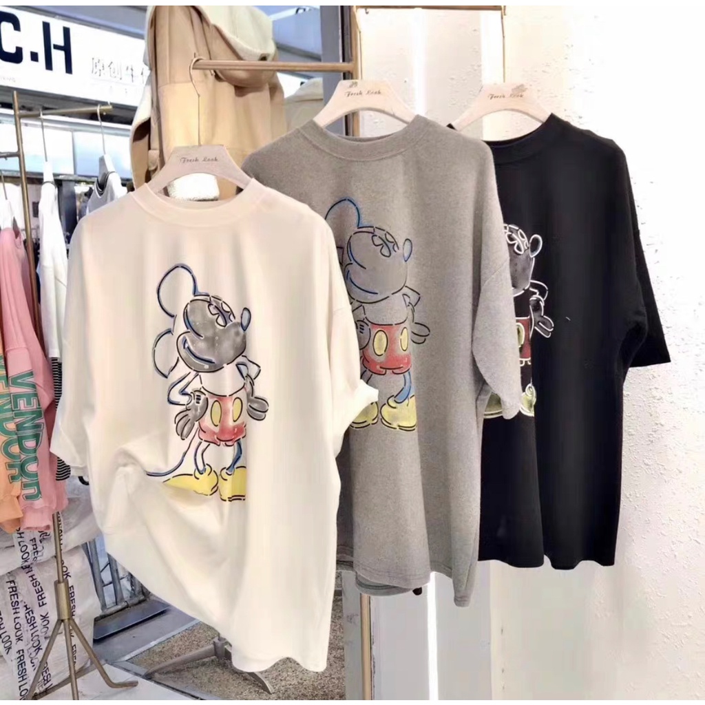 MS008 Áo thun unisex mickey hoạt hình, áo thun nam nữ cổ tròn cotton