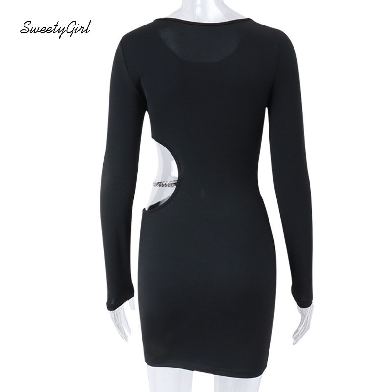 Đầm Mini Tay Dài Cổ Tròn Màu Đen Trơn Thời Trang 2022 Quyến Rũ Cho Nữ
