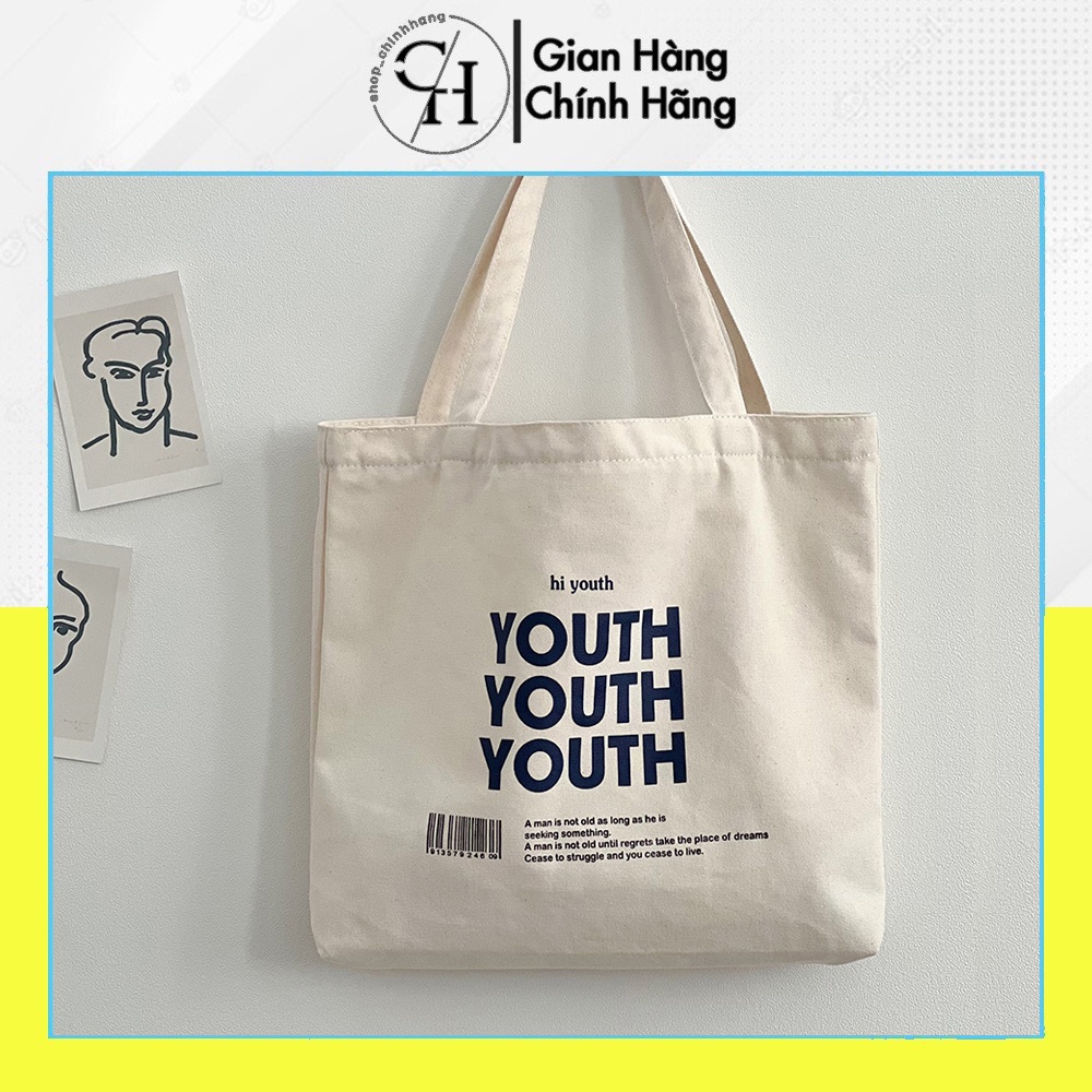 Túi tote đi học nữ vải Canvas hàn quốc giá rẻ in hình Youth Youth Youth AH1602