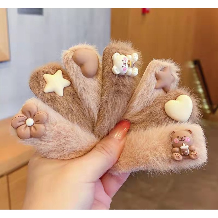 bộ combo set 2 chiếc cặp tóc lôngmàu vintage họa tiết xinh xắn dễ thương phong cách Hàn Quốc