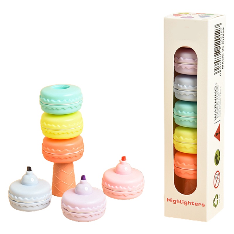 Set 6 Bút Dạ Quang Hình Bánh Macaron