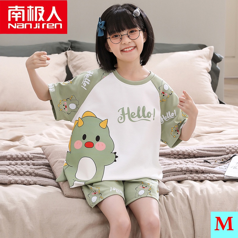 Bộ Đồ Ngủ Tay Ngắn Chất Cotton Mỏng Nhẹ In Họa Tiết Dễ Thương Thời Trang Mùa Hè Cho Bé Gái 9-11-13 Tuổi