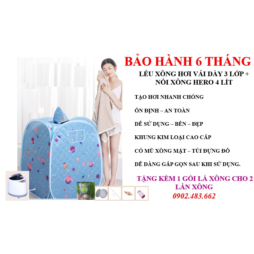 Bộ lều xông cao cấp vuông + nồi xông HERO 2.6 lít , tặng ổ 3 châu, bảo hành 6 tháng.