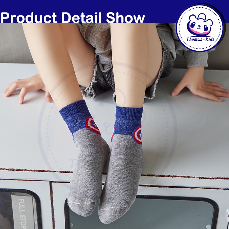 [THOMAS Kids] 5 Đôi Vớ Thời Trang Họa Tiết Hoạt Hình Siêu Nhân Cho Bé Trai 1-11 Tuổi