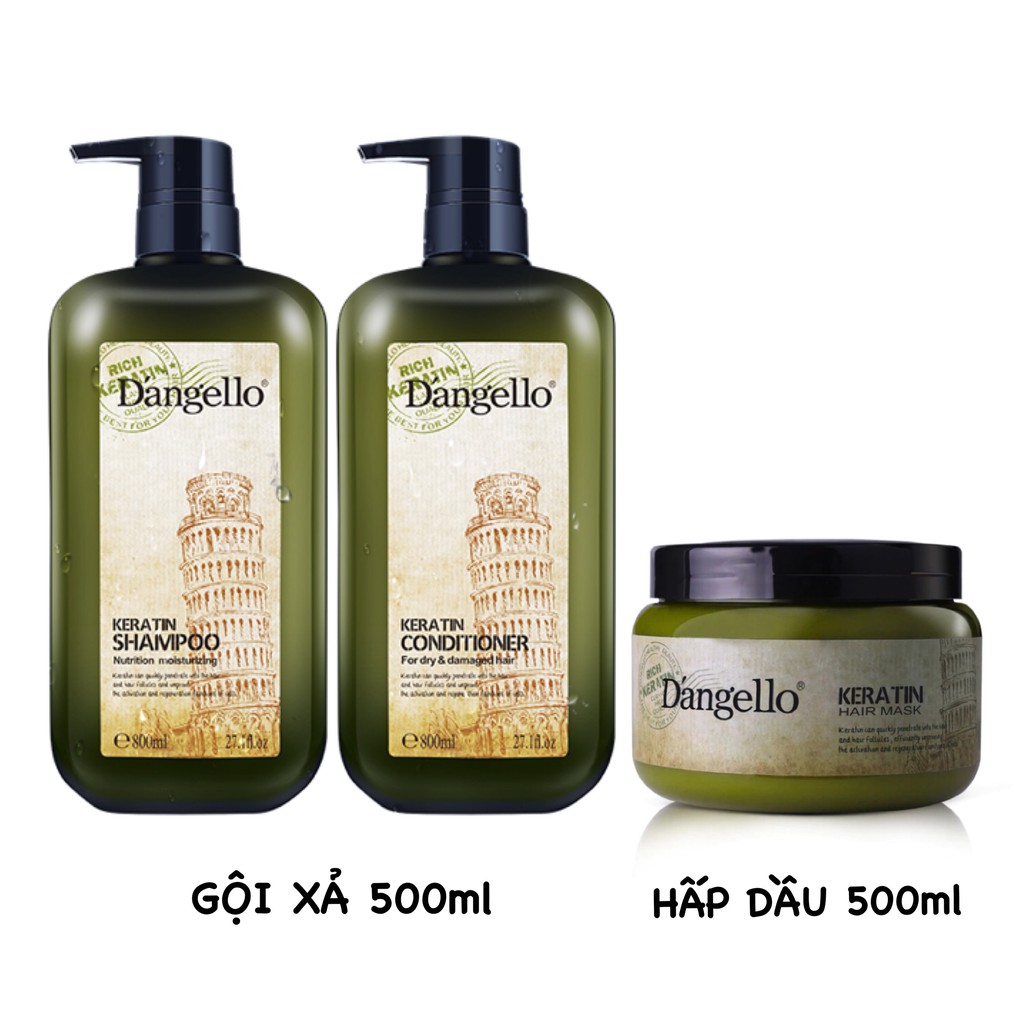 Bộ dầu gội, dầu xả và hấp dầu Dangello Keratin 500ml dành cho tóc khô xơ, dưỡng tóc mềm mượt, chắc khỏe