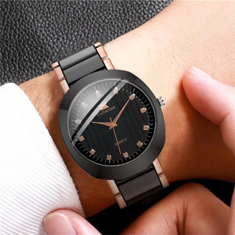 Luxury Rhinestone Men Business Watch Male Fashion Stainless Steel Belt Quartz Watches