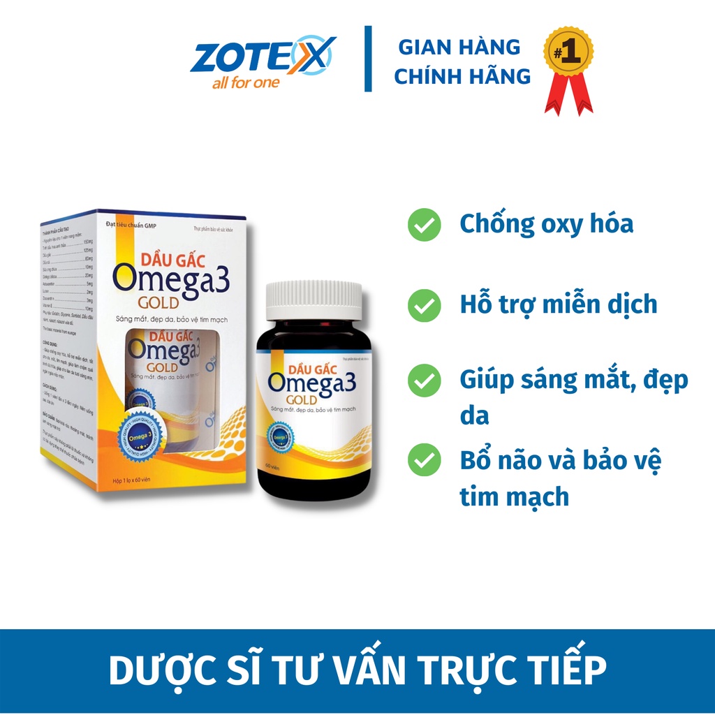 Dầu gấc Omega 3 tinh dầu hoa anh thảo bổ não và bảo vệ tin mạch sáng mặt đẹp da 60 viên