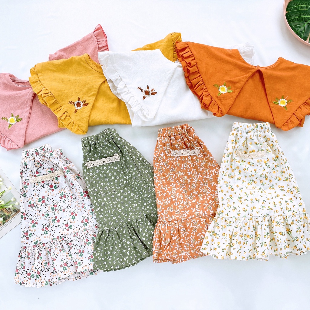 Set váy bé gái áo bèo chân váy hoa dễ thương MINTSCLOSET Mint's Closet tay ngắn 2 3 4 5 6 tuổi - GS1068
