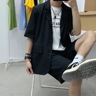Bộ blazer vest cộc đen trơn cho nam Phong cách Hàn Quốc