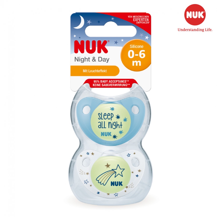 Bộ 2 ti giả NUK silicone Night / Day phát sáng 0-6M, 6-18M và 18-36M