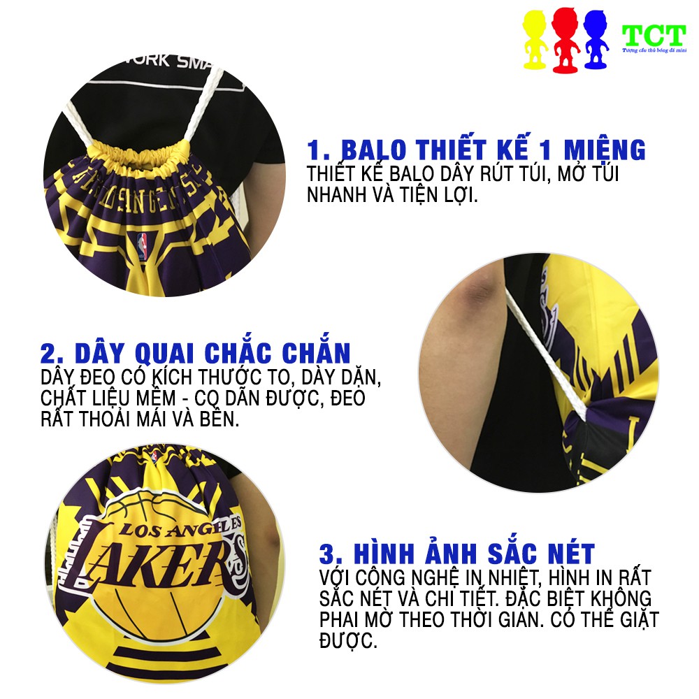 Balo túi rút loại to câu lạc bộ bóng rổ NBA Warrios Lakers Cetics Houston-Rockets