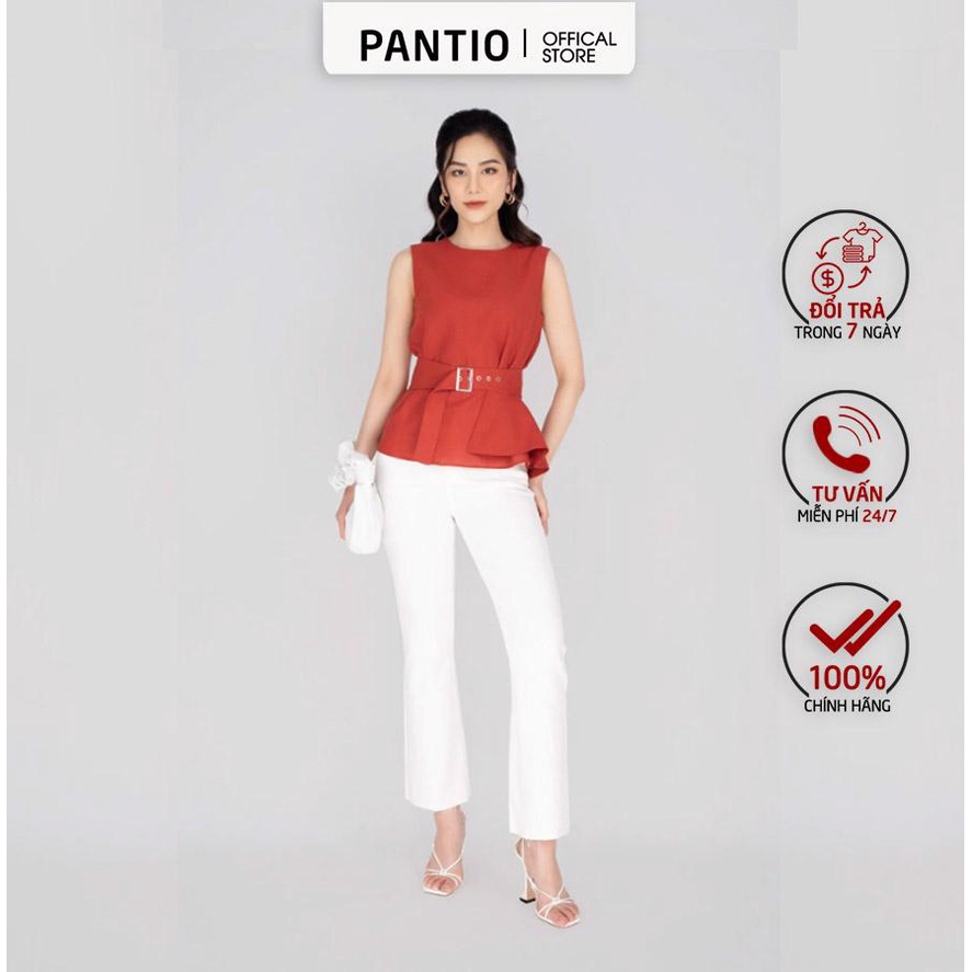 FAS33227 - Áo sơ mi công sở vải linen dáng suông kèm đai tạo kiểu peplum bên hông - PANTIO